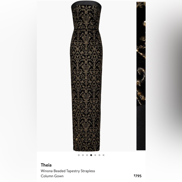 Theia Stunning Black and Gold Strapless Sheath Dress - Picture 10 of 15